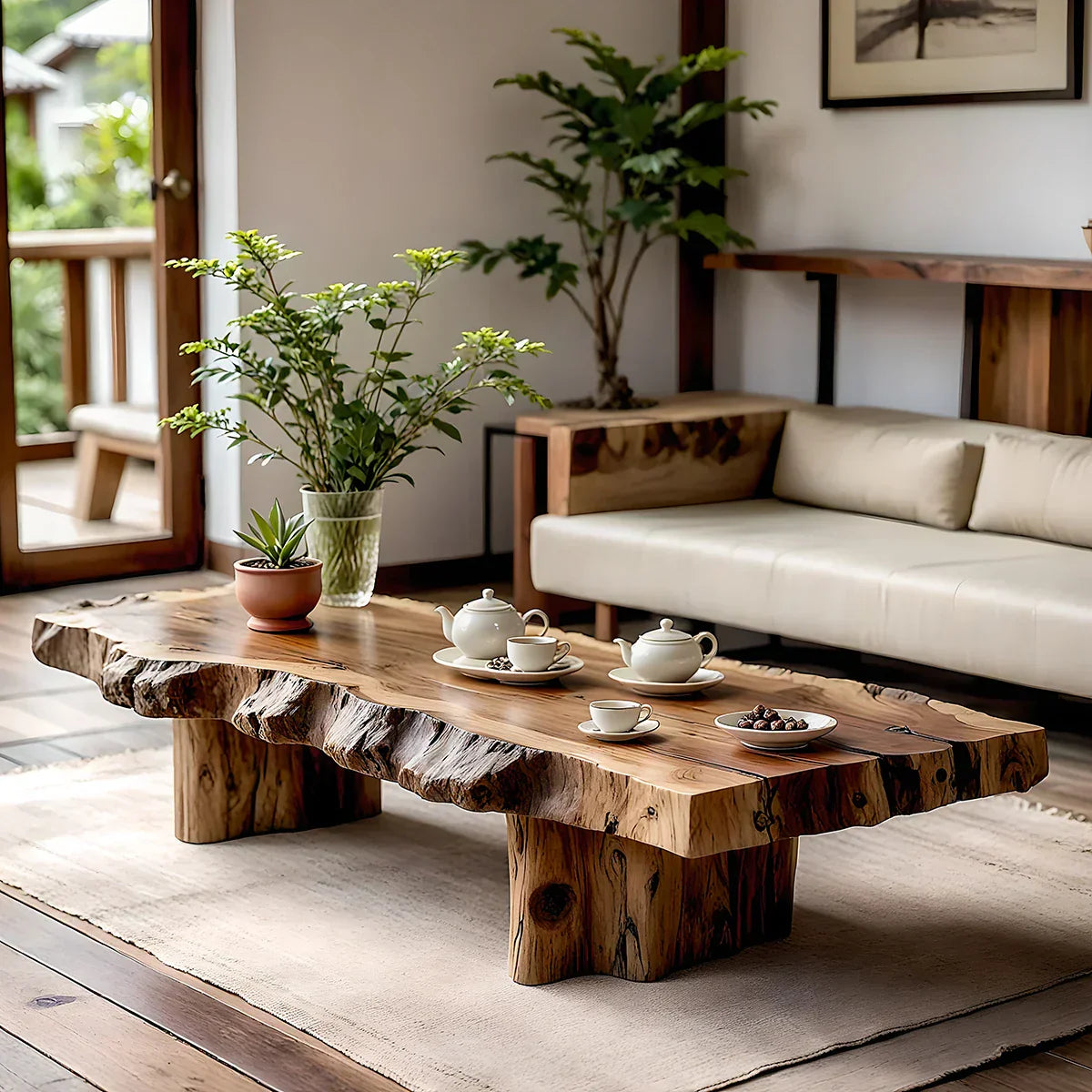 Live Edge Solid Wood Coffee Table for Zen Living Room