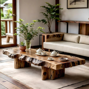 Live Edge Solid Wood Coffee Table for Zen Living Room