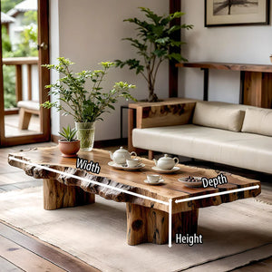 Live Edge Solid Wood Coffee Table for Zen Living Room