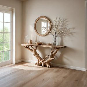 Natural Solid Wood Branch Console Table for Organic Entryway