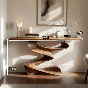 Sculpted Wave Solid Wood Console Table with Organic Pedestal Base