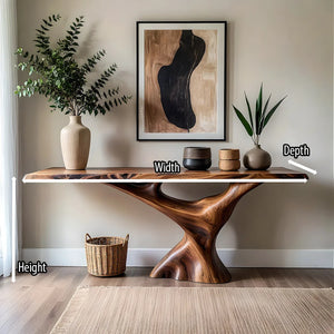 Sculptural Solid Wood Console Table with Organic Pedestal Base