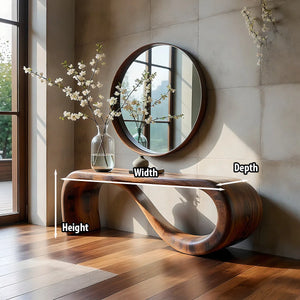 Organic Loop Solid Wood Console Table with Sculptural Curved Base