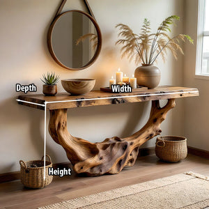 Handcrafted Live Edge Wood Console Table with Sculptural Root Base