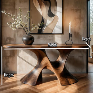 Luxury Sculptural Solid Wood Console Table with Artistic Double Pedestal Base