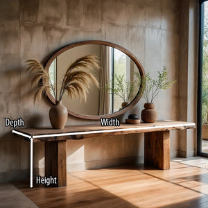 Rustic Live Edge Solid Wood Console Table with Block Legs