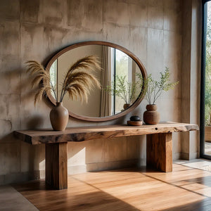 Rustic Live Edge Solid Wood Console Table with Block Legs