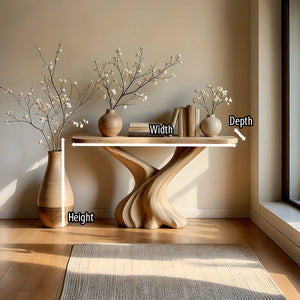 Modern Organic Solid Wood Console Table with Sculpted Wave Base