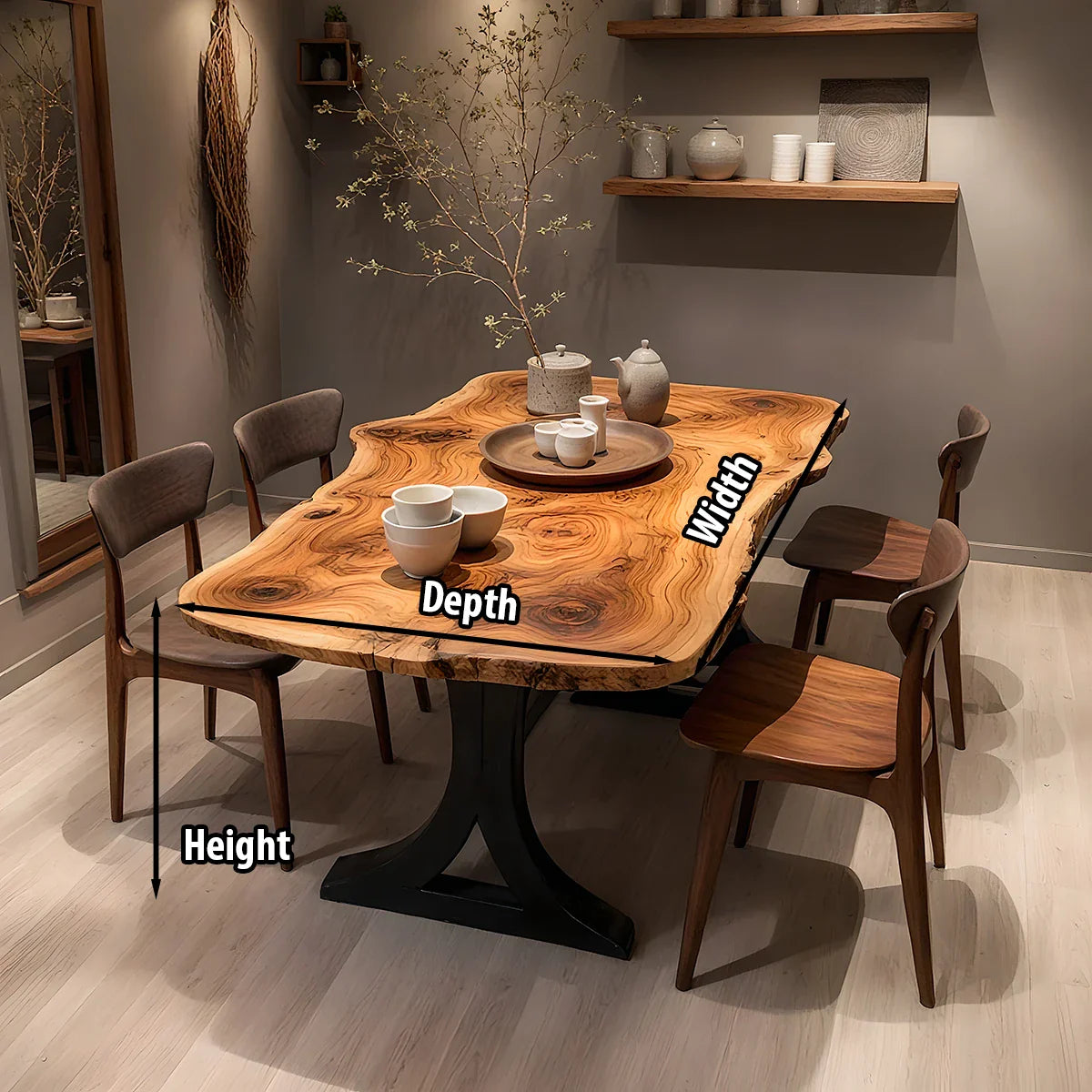 Live Edge Solid Wood Dining Table with Organic Grain for Modern Dining