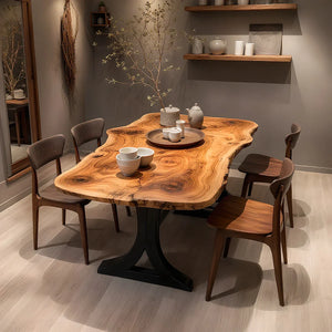 Live Edge Solid Wood Dining Table with Organic Grain for Modern Dining