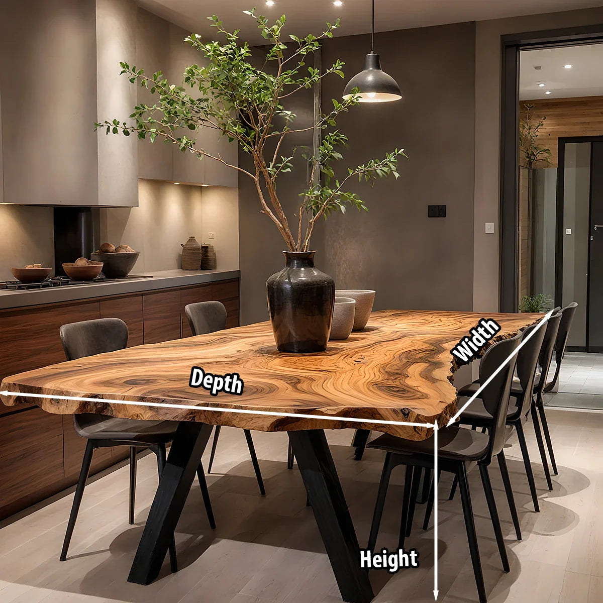 Live Edge Solid Wood Dining Table with Sculptural X Base for Modern Homes