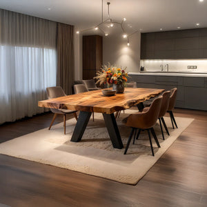 Live Edge Solid Wood Dining Table with Angled Base for Modern Interiors