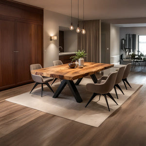 Solid Wood Dining Table with Sculpted Slab Top for Modern Interior