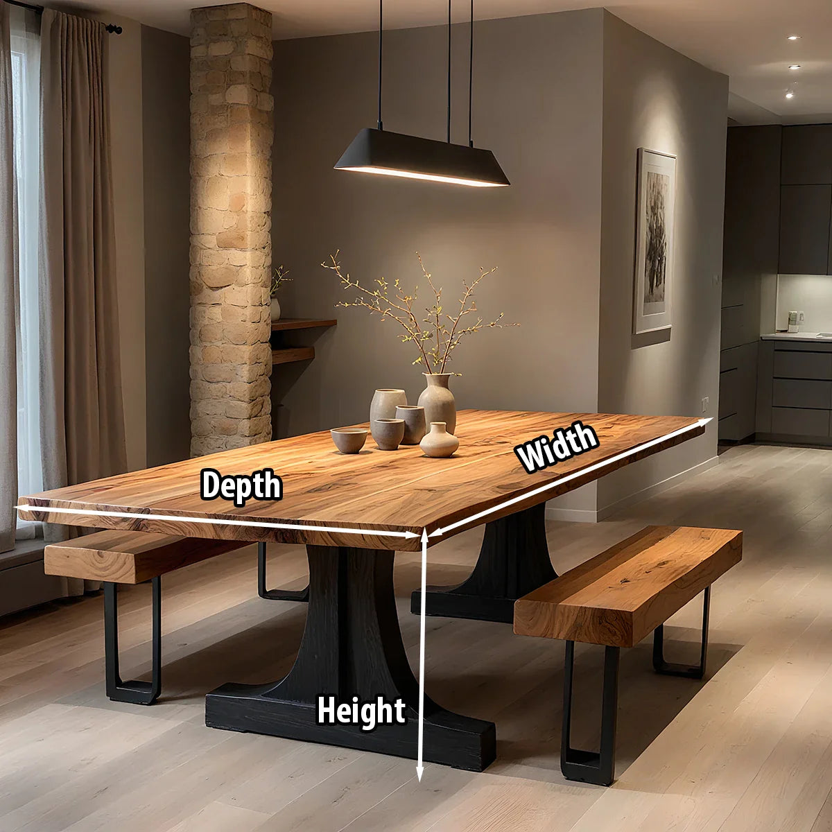 Live Edge Solid Wood Dining Table with Pedestal Base for Modern Home