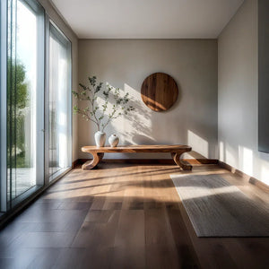 Solid Wood Low Bench with Curved Feet for Japandi Living Room