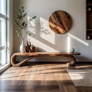 Organic Solid Wood Console Bench with S-Curve Base for Modern Home