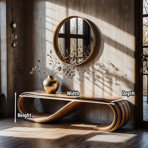 Solid Wood Loop Bench with Wave Curve for Organic Modern Hallway