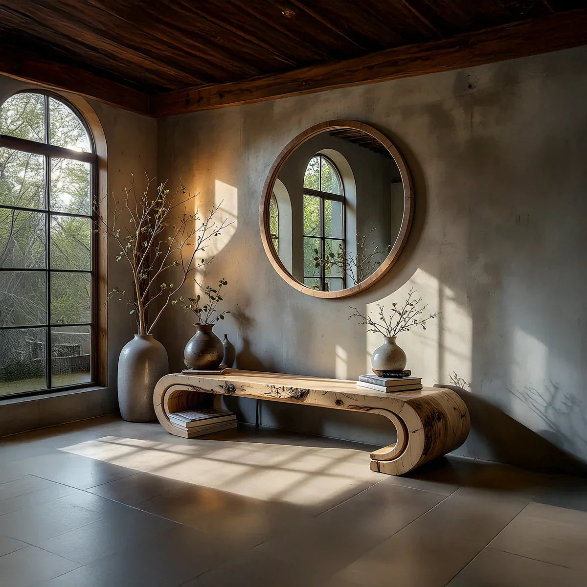 Solid Wood Loop Bench with Curved Ends for Minimalist Entryway