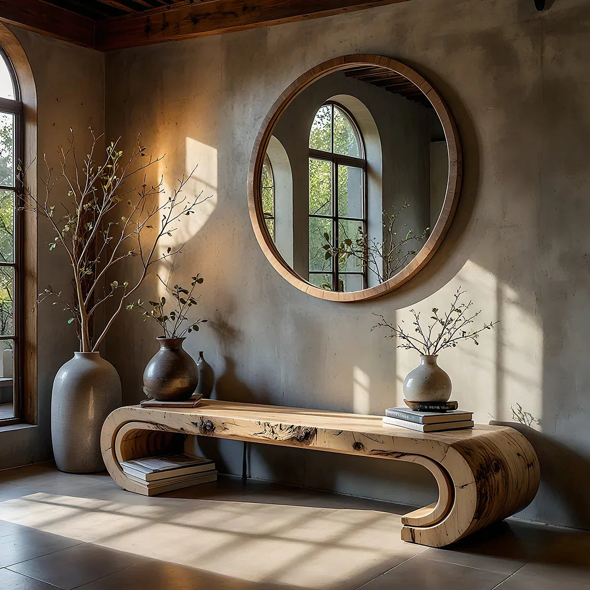 Solid Wood Loop Bench with Curved Ends for Minimalist Entryway