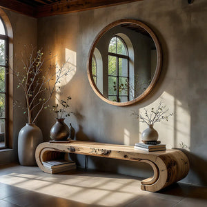 Solid Wood Loop Bench with Curved Ends for Minimalist Entryway