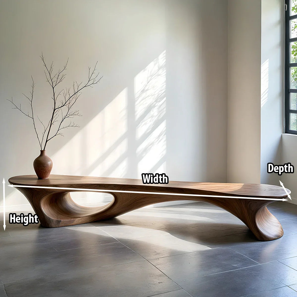 Sculpted Solid Wood Bench with Hollow Cutout for Modern Interior