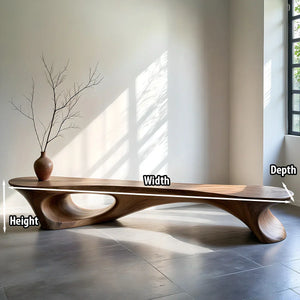 Sculpted Solid Wood Bench with Hollow Cutout for Modern Interior