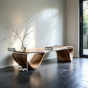 Curved Solid Wood Bench with Open Arch Base for Modern Hallway
