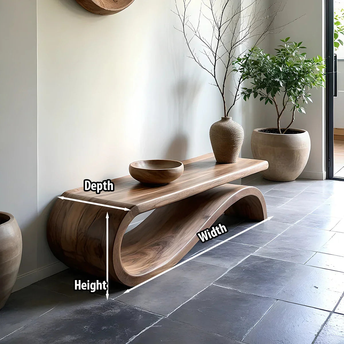 Organic Solid Wood Bench with Loop Base for Minimalist Entryway