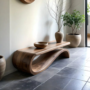 Organic Solid Wood Bench with Loop Base for Minimalist Entryway