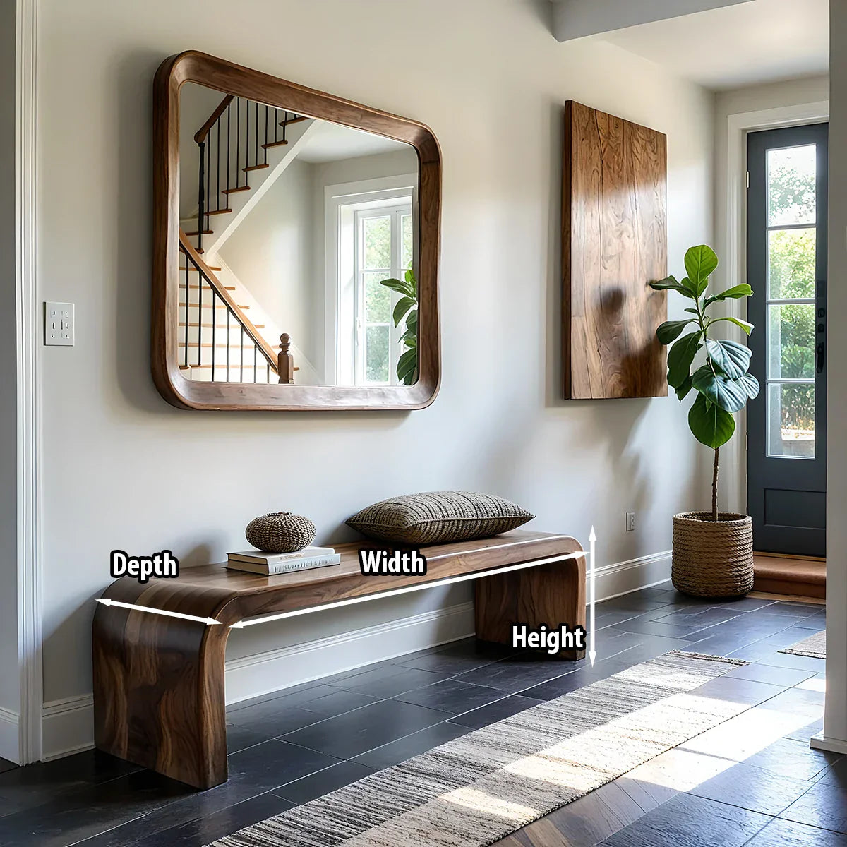 Curved Solid Wood Bench with Waterfall Ends for Modern Entryway