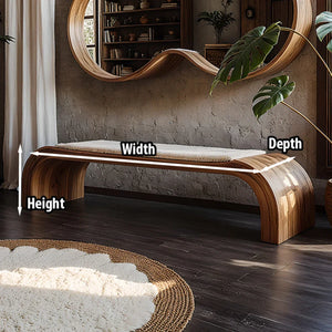 Curved Solid Wood Bench with Sculptural Profile for Modern Entryway