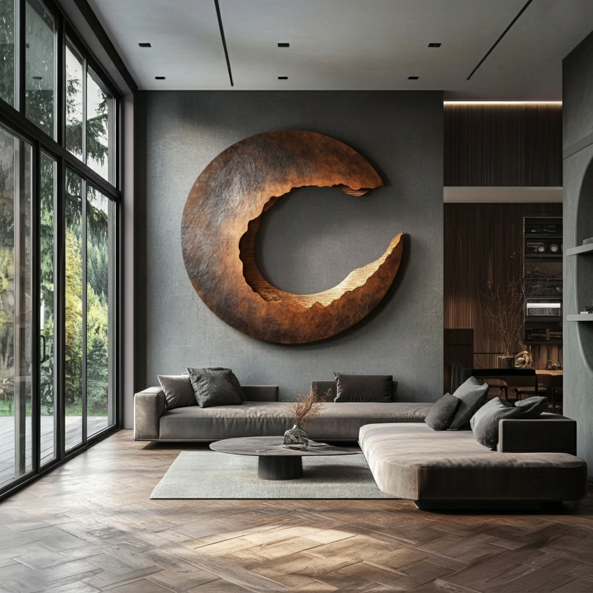 Large Solid Wood Crescent Wall Sculpture for Contemporary Feature Walls