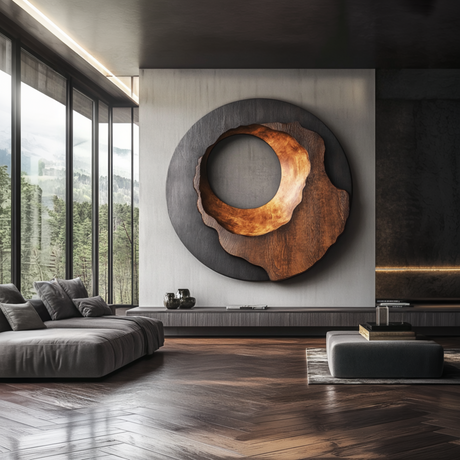 Layered Round Solid Wood Wall Sculpture for Modern Interiors