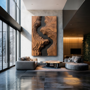Large Solid Wood Layered Topographic Wall Sculpture for Modern Interiors