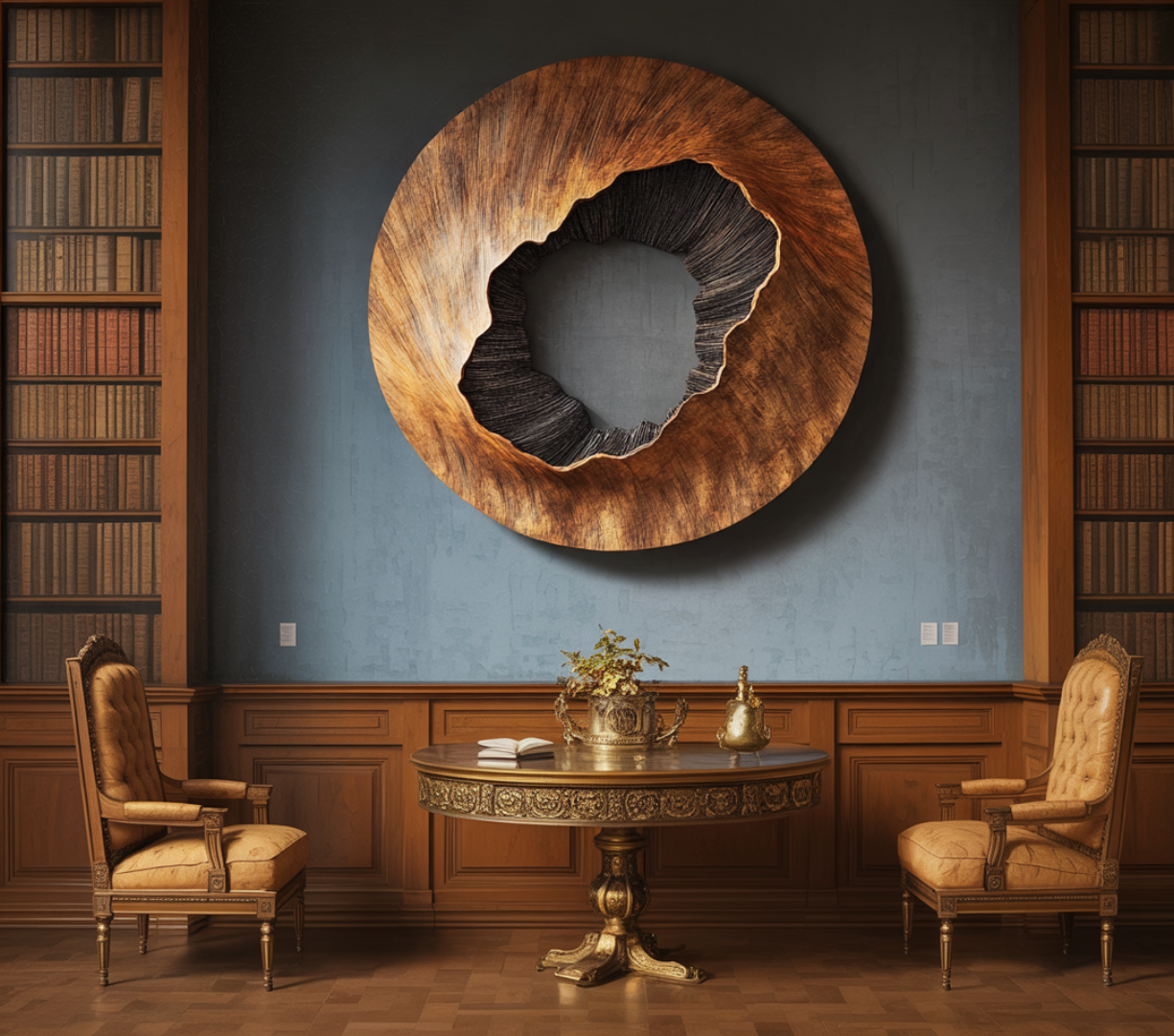 Large Round Solid Wood Wall Sculpture with Textured Center for Modern Interiors