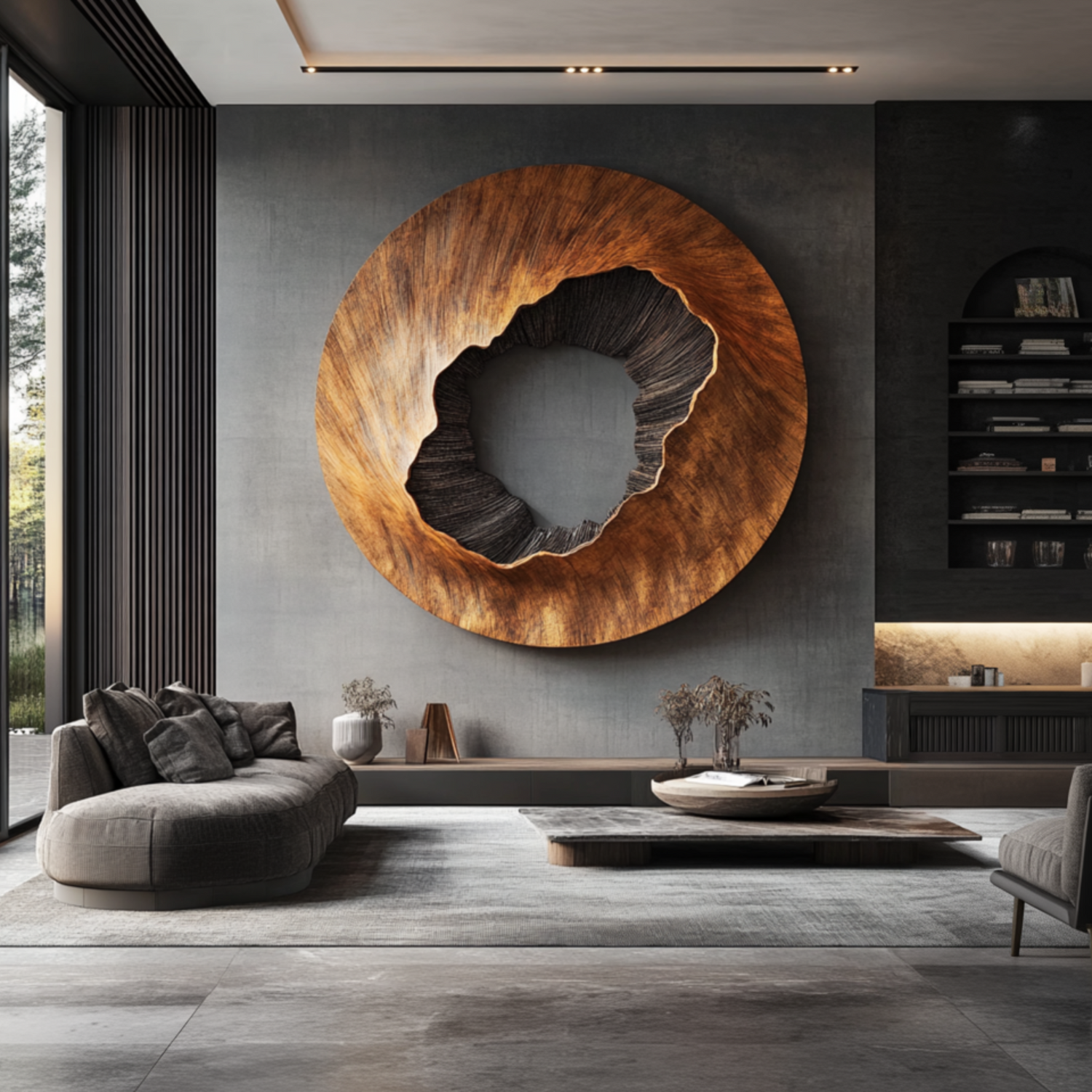 Large Round Solid Wood Wall Sculpture with Textured Center for Modern Interiors