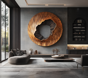 Large Round Solid Wood Wall Sculpture with Textured Center for Modern Interiors