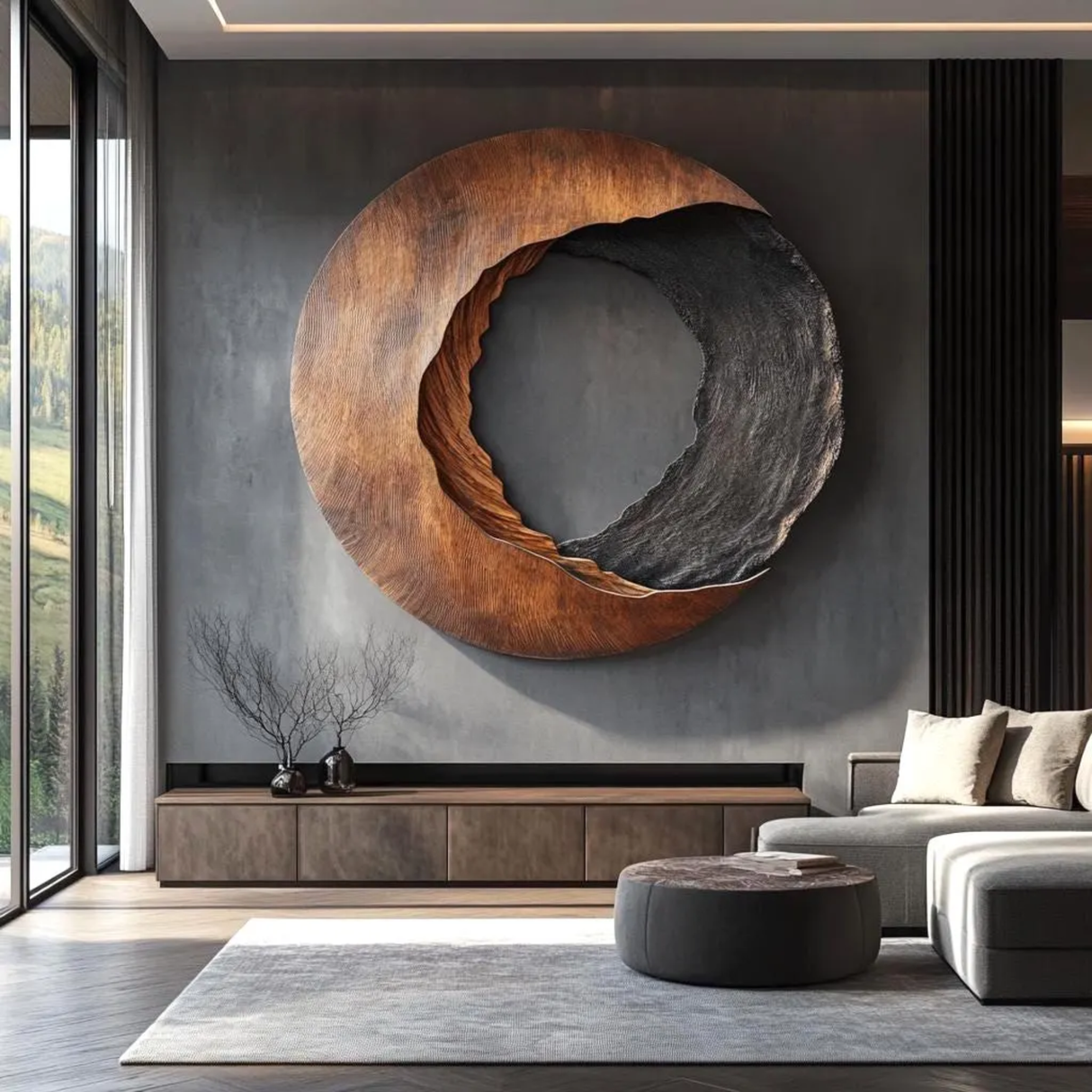 Abstract Open Core Solid Wood Wall Sculpture for Modern Living Room