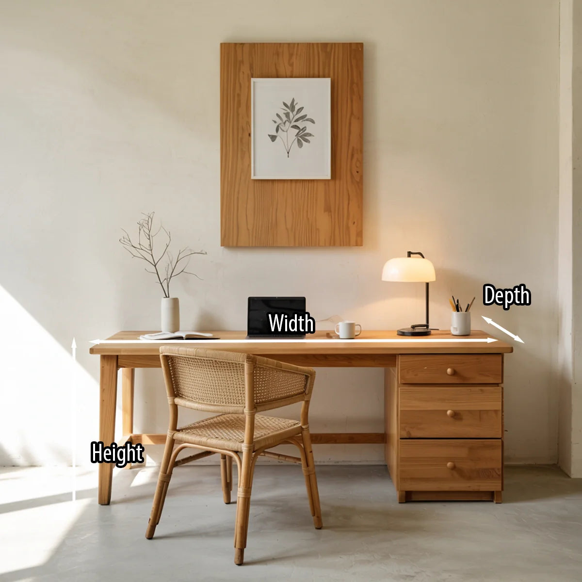 Minimalist Solid Wood Desk with Drawers Handmade Wooden Office Desk Natural Writing Table with Storage