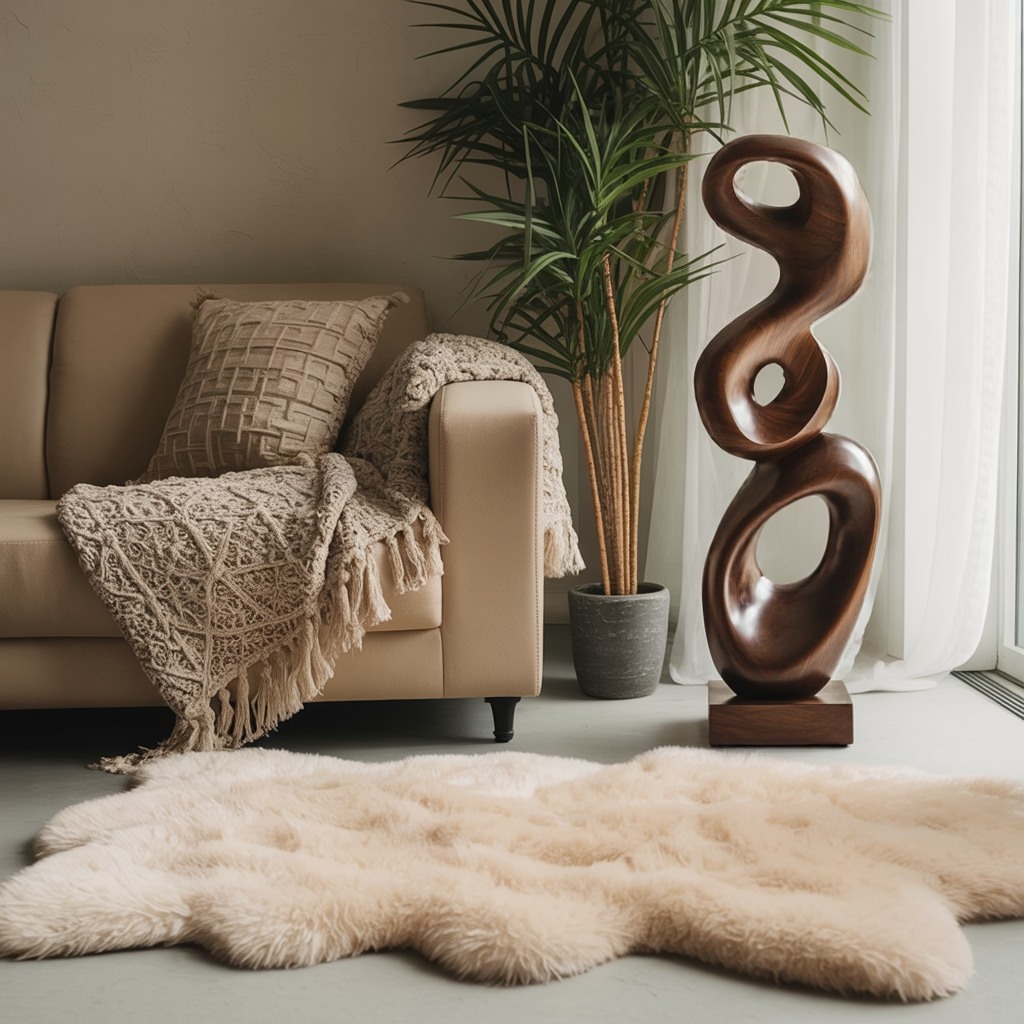 Hand-Carved Abstract Solid Wood Sculpture for Contemporary Interior Spaces