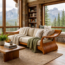 Handcrafted Solid Wood Sofa Frame with Sculptural Arms for Living Room