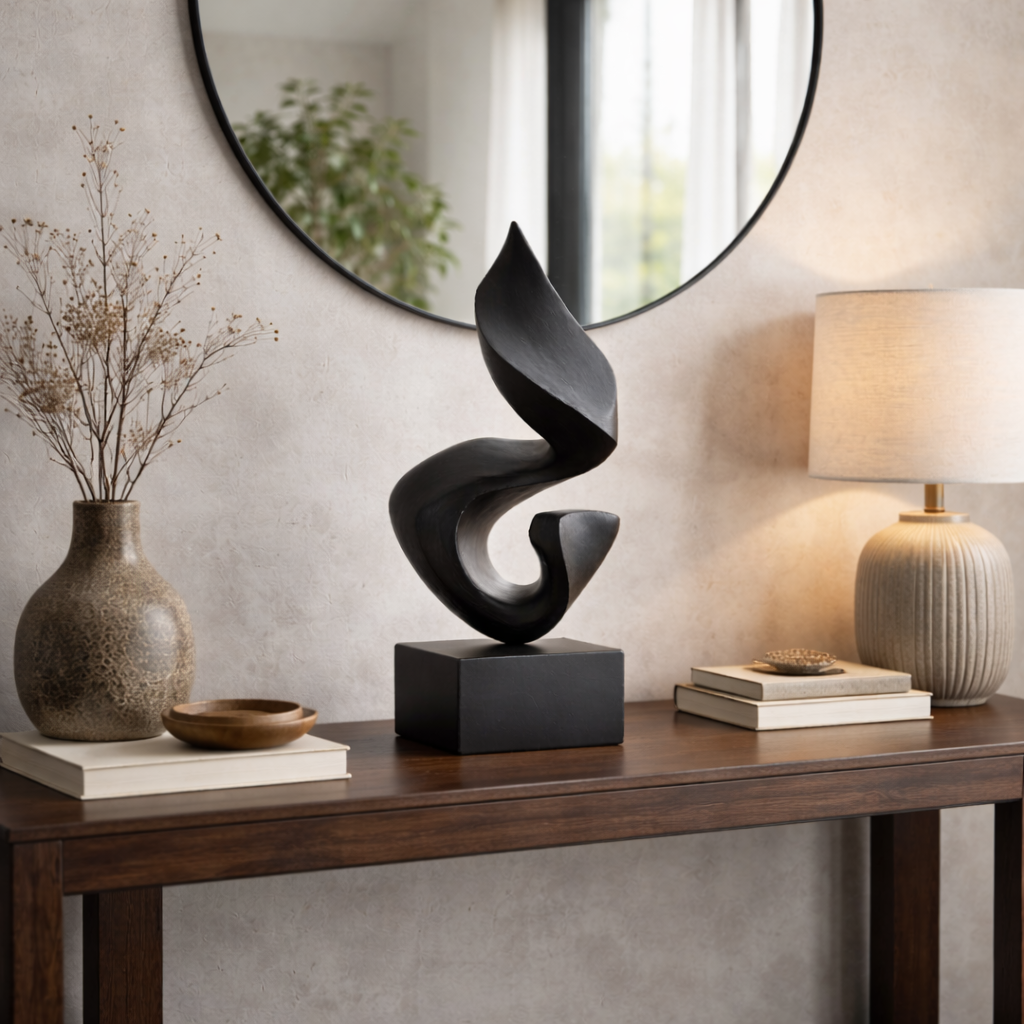 Abstract Wood Sculpture Modern Minimalist Handmade Tabletop Art Decor