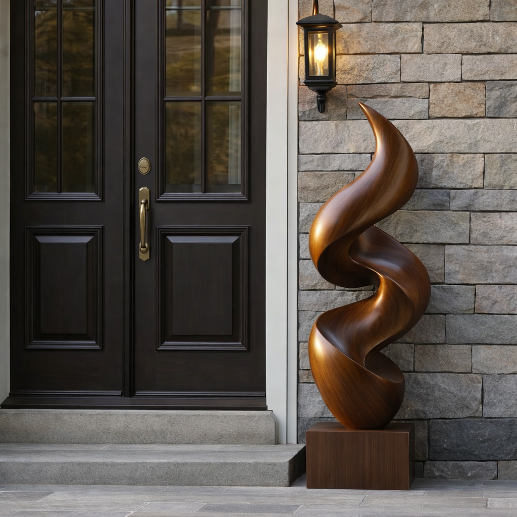 Contemporary Curved Solid Wood Sculpture for Garden Landscape Art