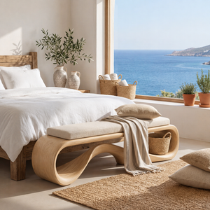 Organic Solid Wood Bench with Wave Open Base for Hallway and Living Space