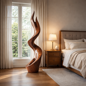 Modern Flame Solid Wood Sculpture for Living Room Contemporary Abstract Art Piece