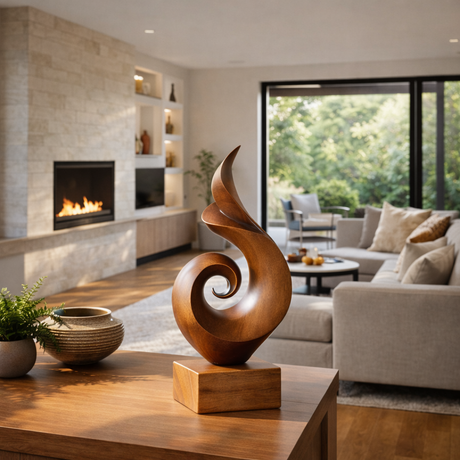 Handmade Abstract Spiral Wood Sculpture Modern Minimalist Tabletop Art Decor