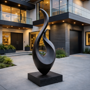 Large Outdoor Solid Wood Flame Sculpture with Plinth for Courtyards and Modern Gardens