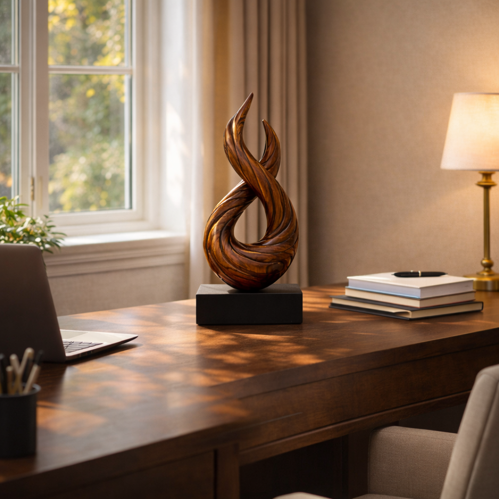 Handmade Twisted Wood Sculpture Modern Abstract Spiral Table Decor