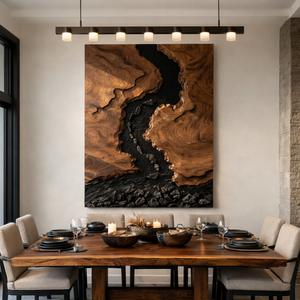 Large Solid Wood River Landscape Wall Sculpture for Modern Living Rooms