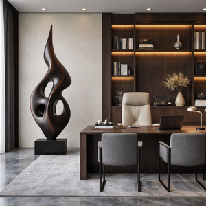 Tall Openwork Solid Wood Flame Sculpture with Plinth for Modern Living Rooms